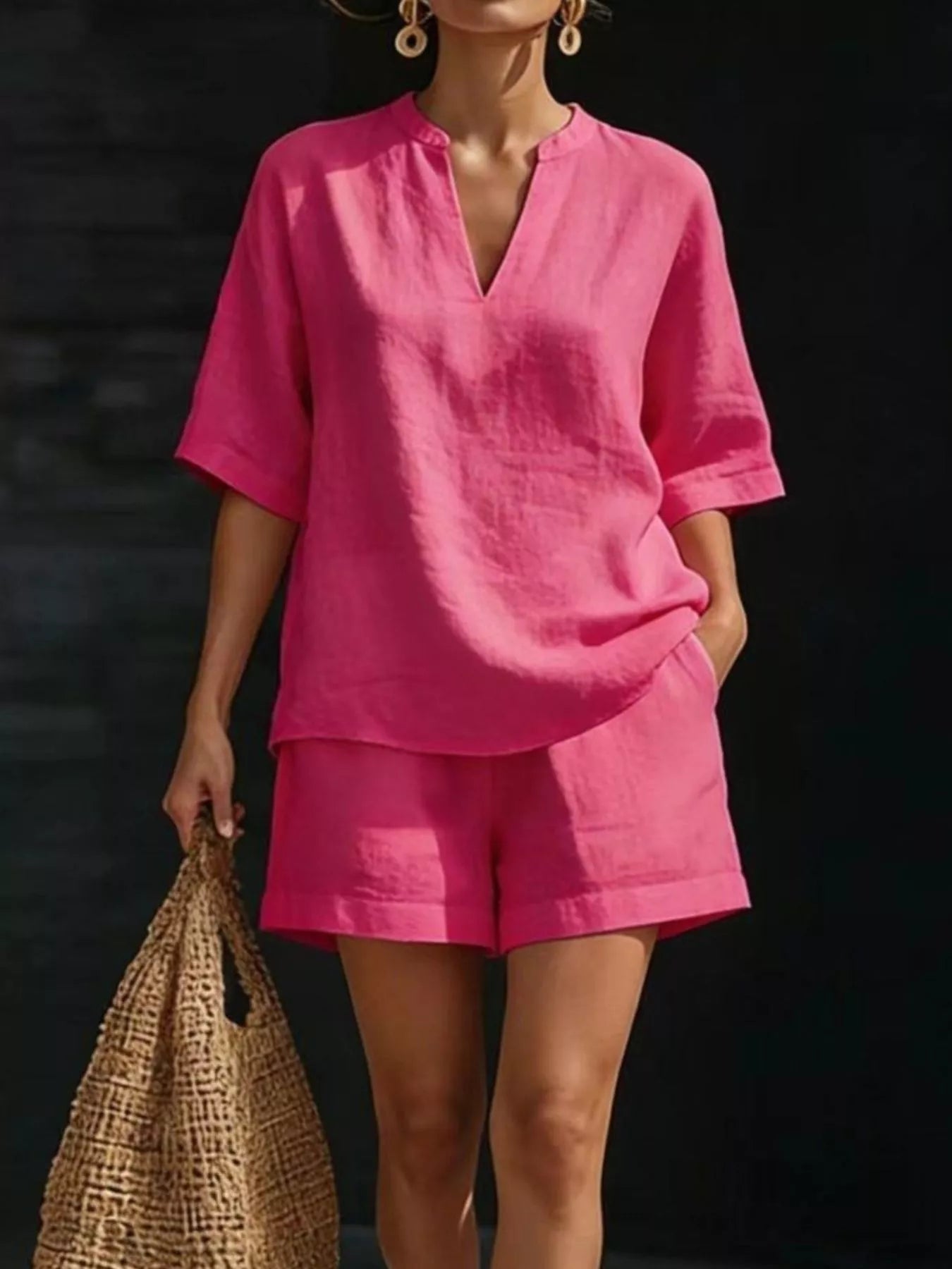 Women's Shorts Set – Notched Collar Two-Piece