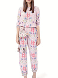 Women's Loungewear Printed Round Neck Set