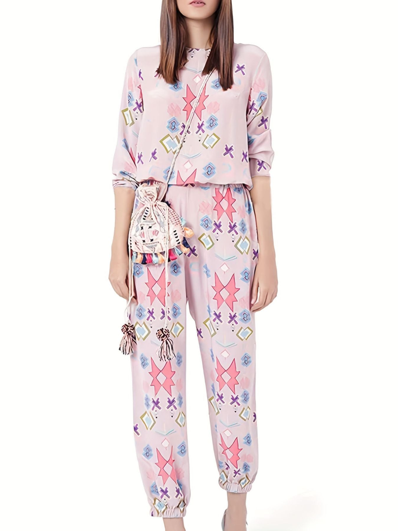 Women's Loungewear Printed Round Neck Set