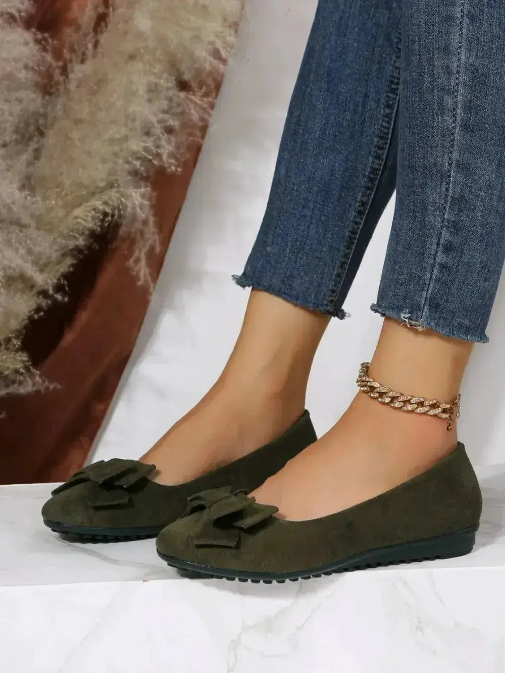 Bow Accent Flat Slip-Ons in Solid Color by Parfymia
