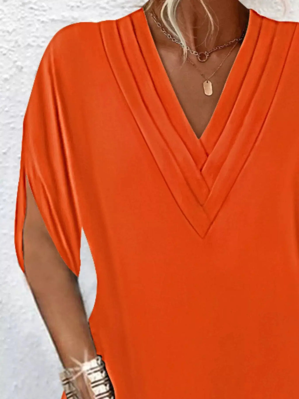 Full Size V-Neck Slit Sleeve Mini Dress Plus Size Trendsi