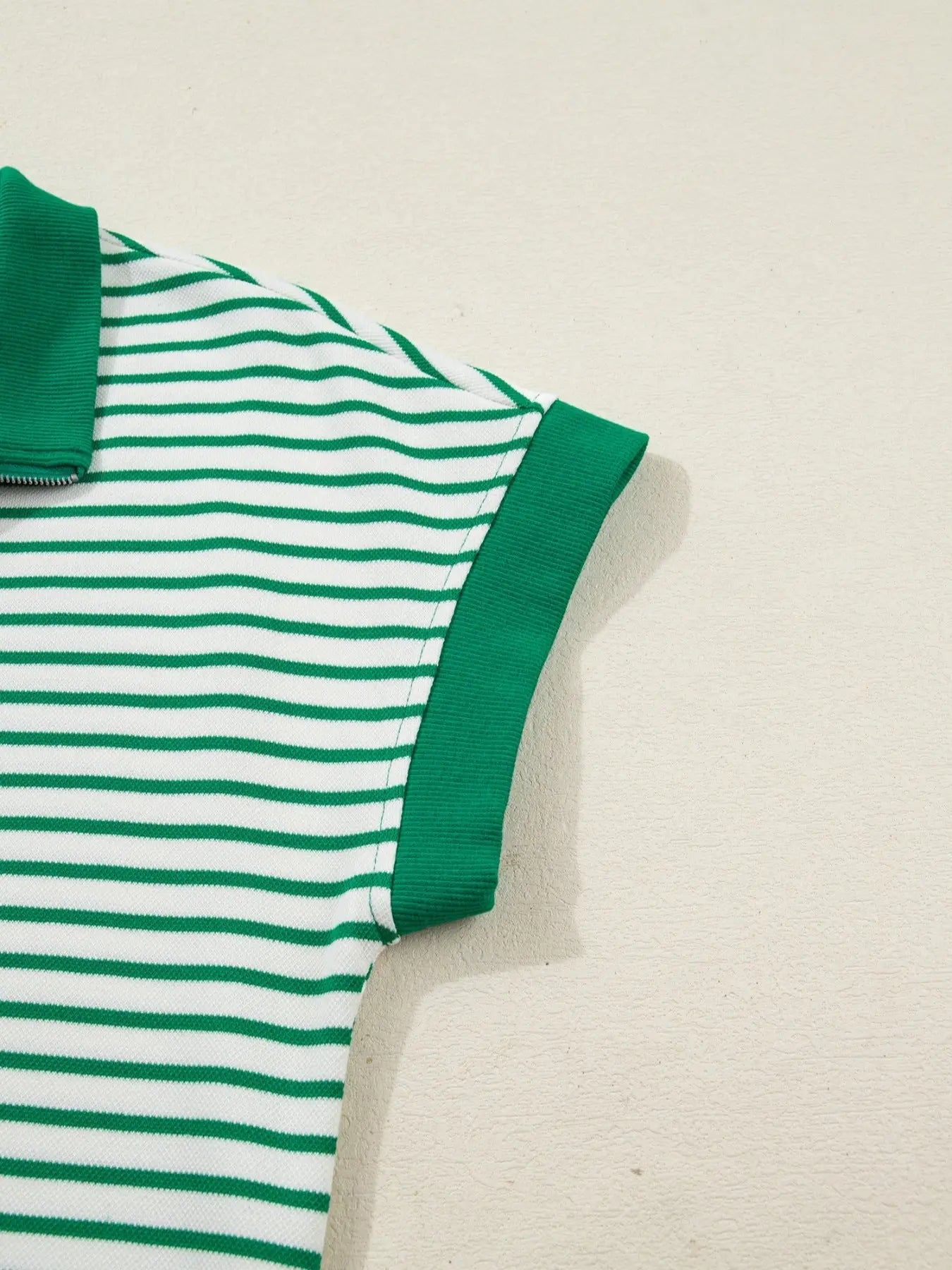 Stripe Quarter Zip Polo Collar T Shirt Dress with Pockets Trendsi