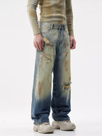 Men's Distressed Wide-Leg Jeans