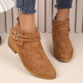 Suede Point Toe Block Heel Boots by Parfymia