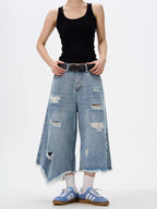 Men's Full Size Distressed Raw Hem Wide Leg Jeans Plus Size
