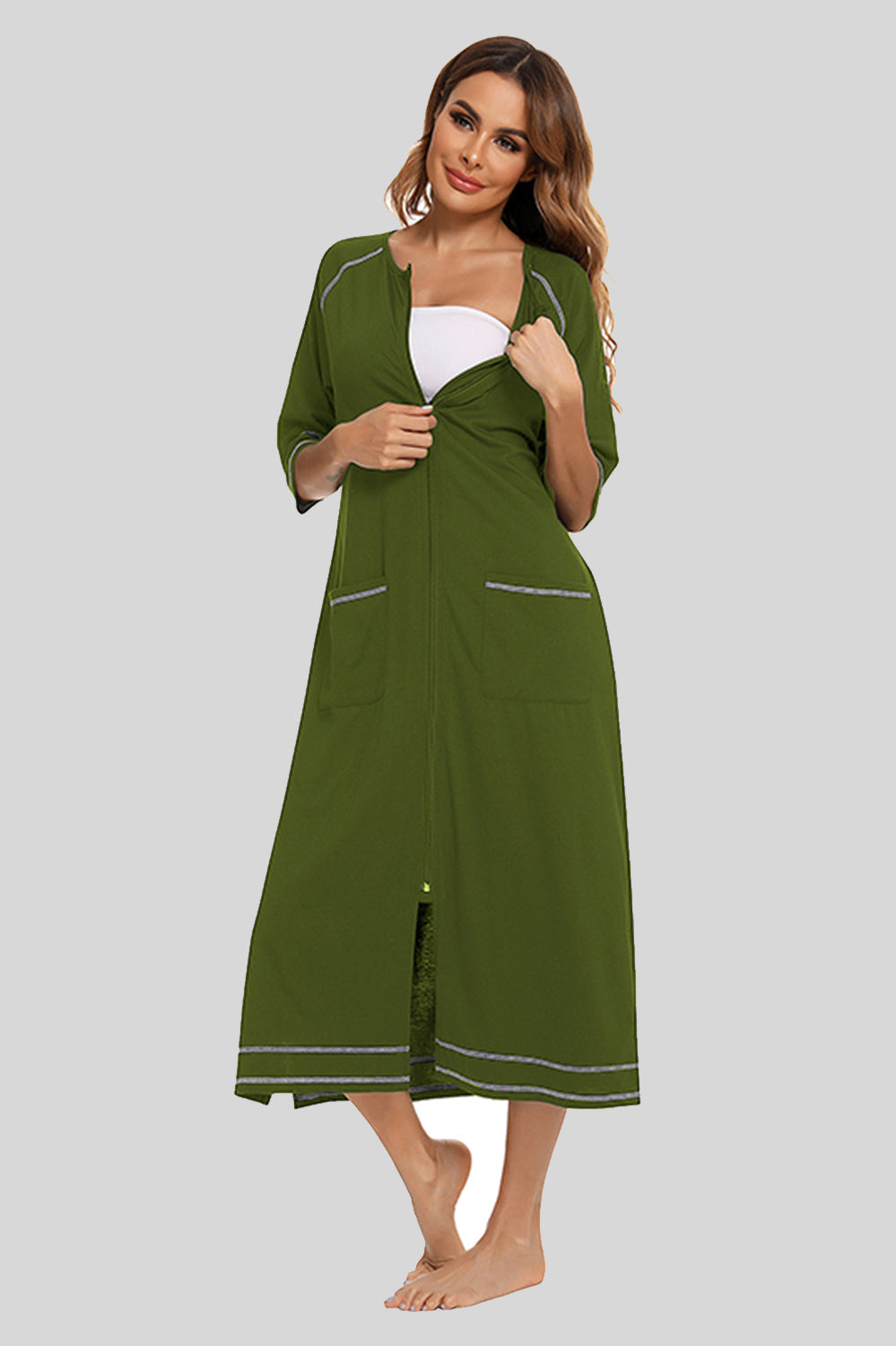 Women's Night Dress with Zip Front & Pockets