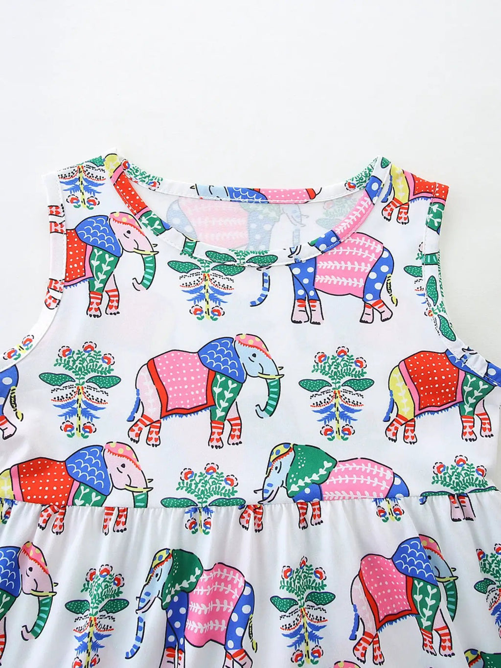Girls Sleeveless Elephant Print Casual Dress Polyester Spandex Summer — Parfymia