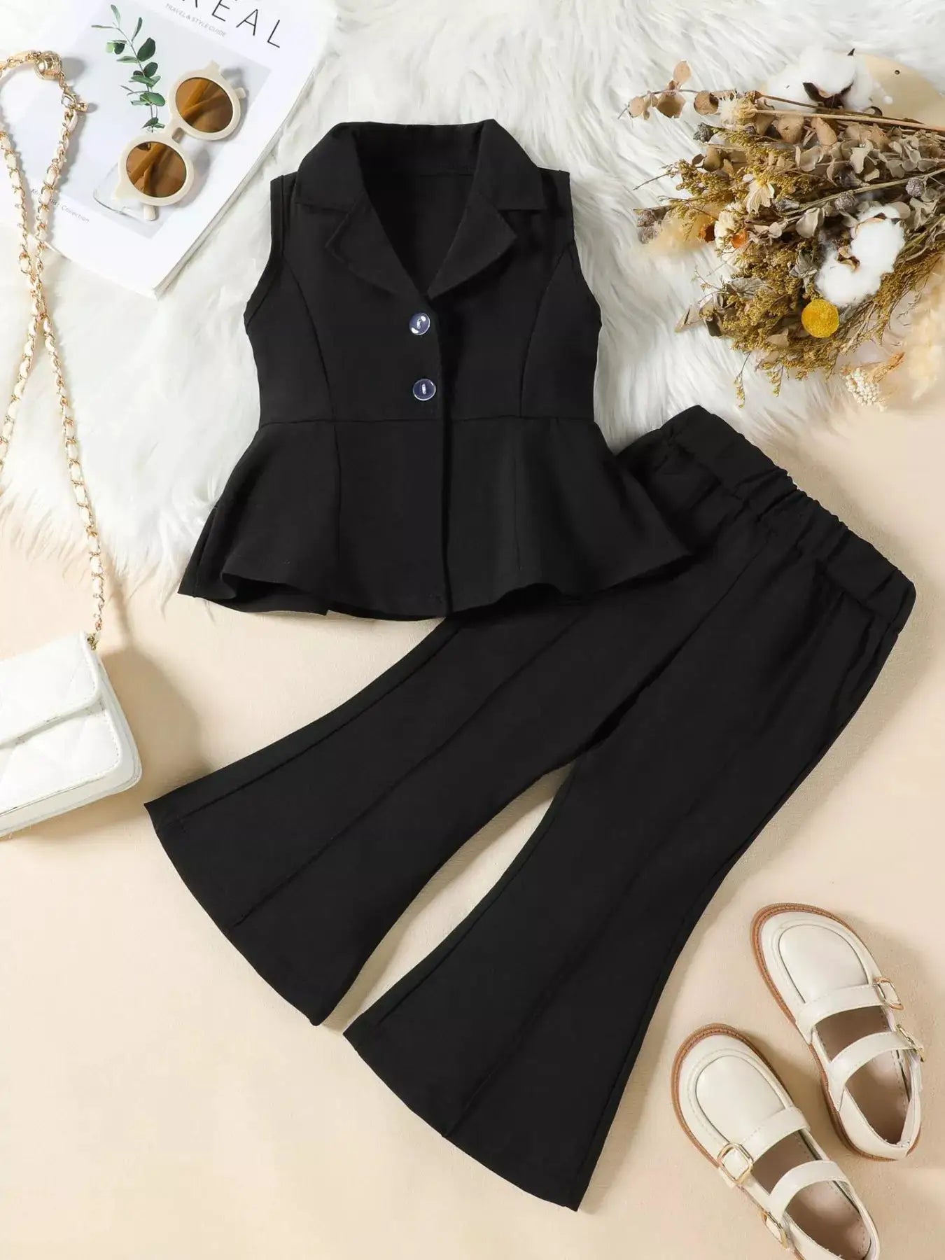 Pink Sleeveless Blazer and Flare Pants Two Piece Set for Women — Parfymia