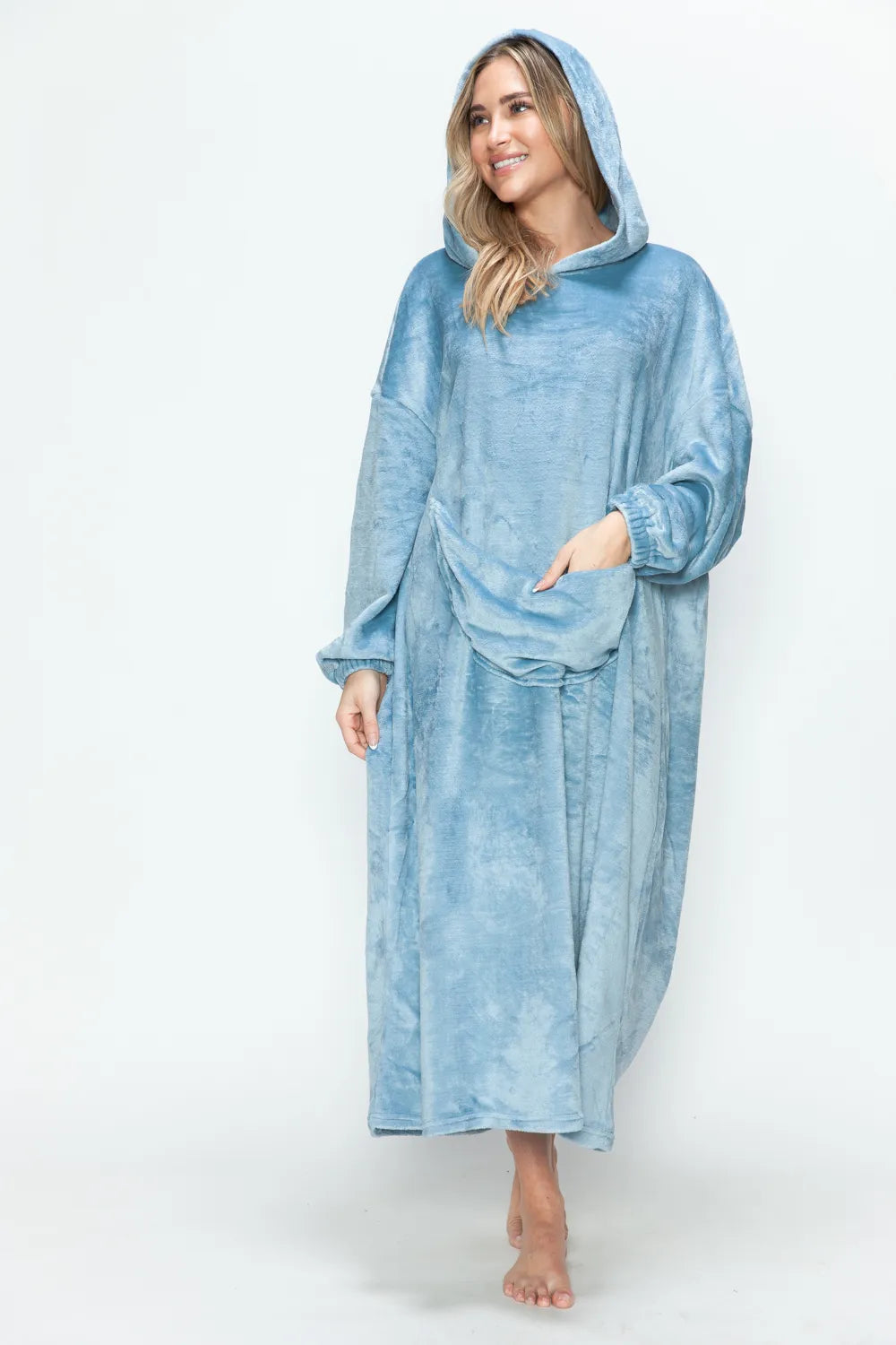 Women's Hooded Midi Lounge Dress with Pockets