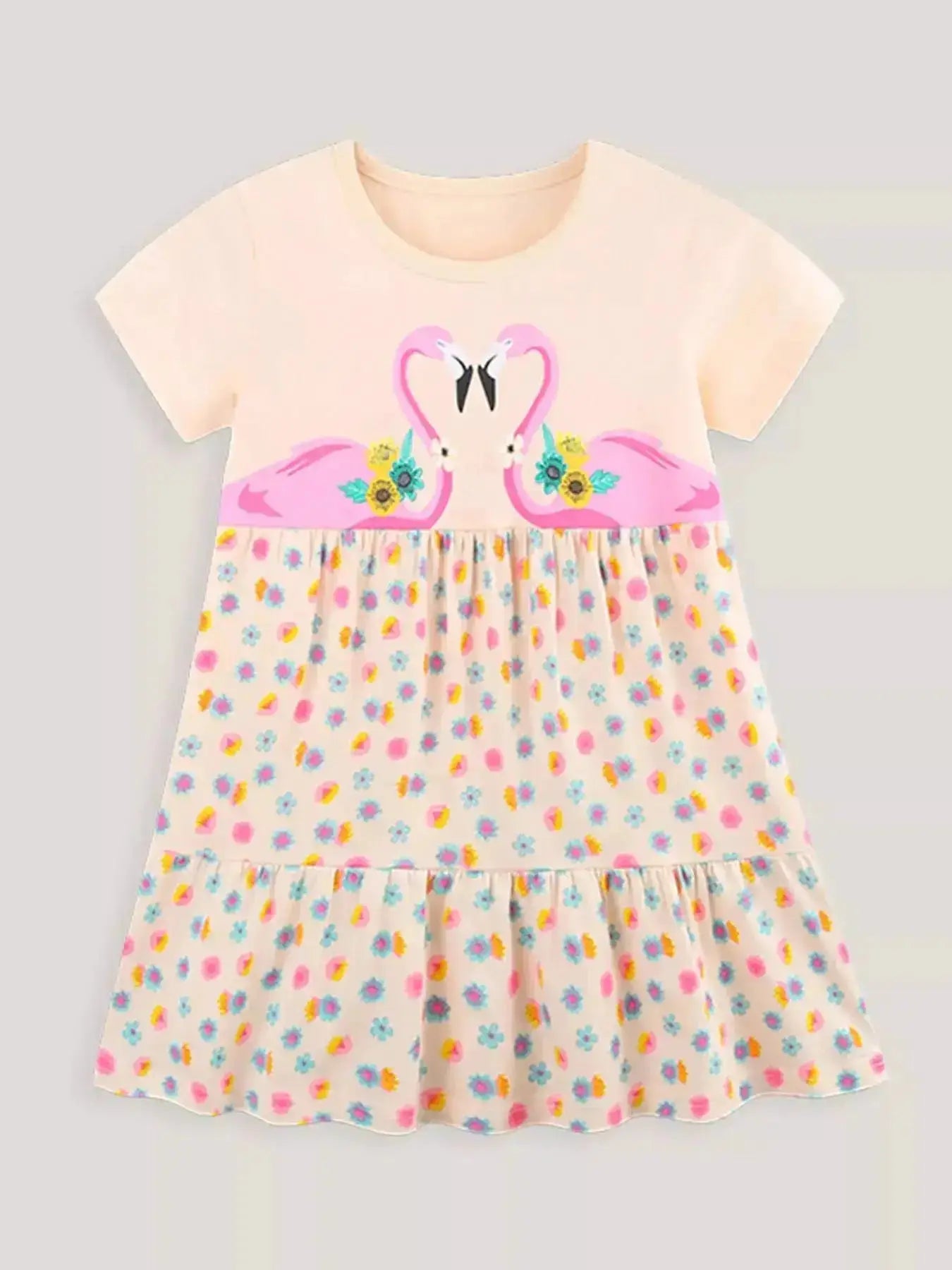 Flamingo Print Casual Dress for Children by Parfymia