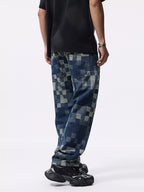 Men's Checkerboard Pattern Relaxed Fit Jeans