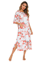 Women's Printed Slit Night Dress with Pockets