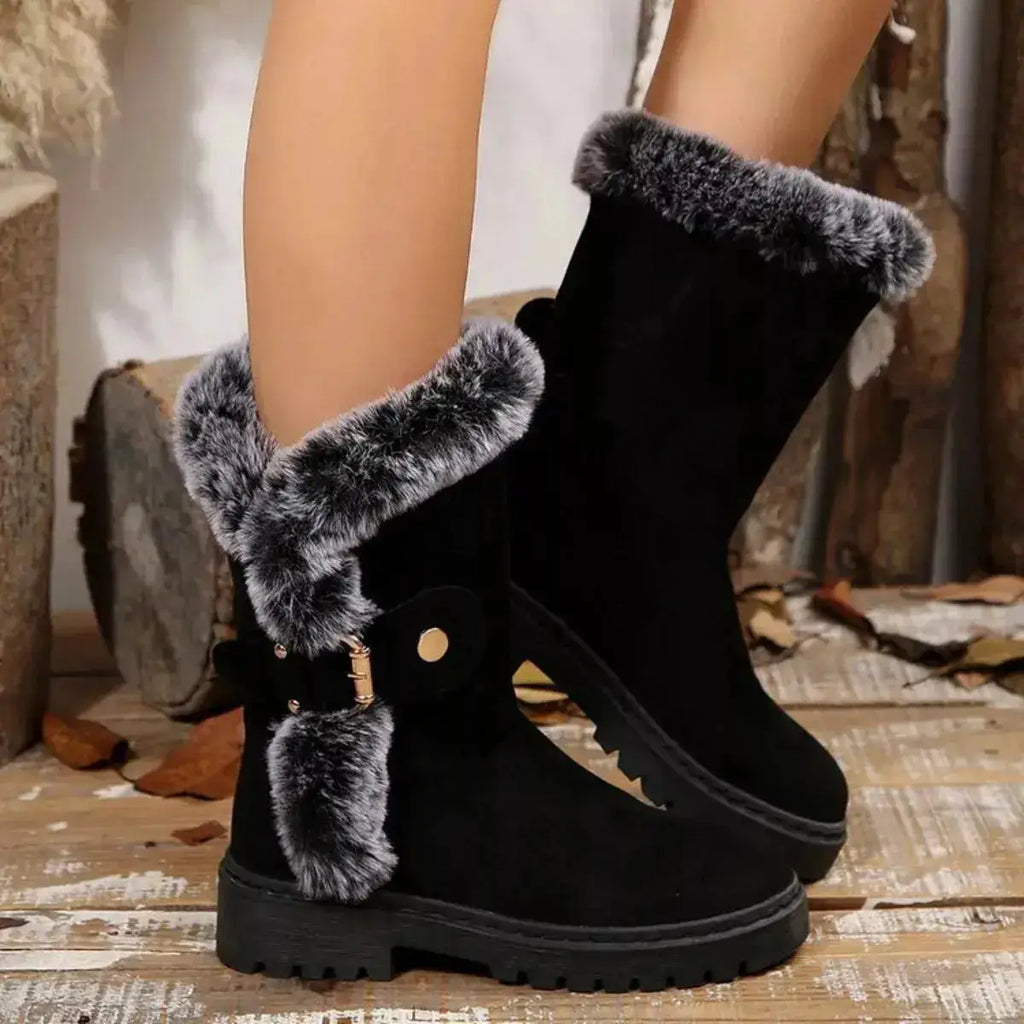 PU Leather Round Toe Platform Block Heels Boots by Parfymia