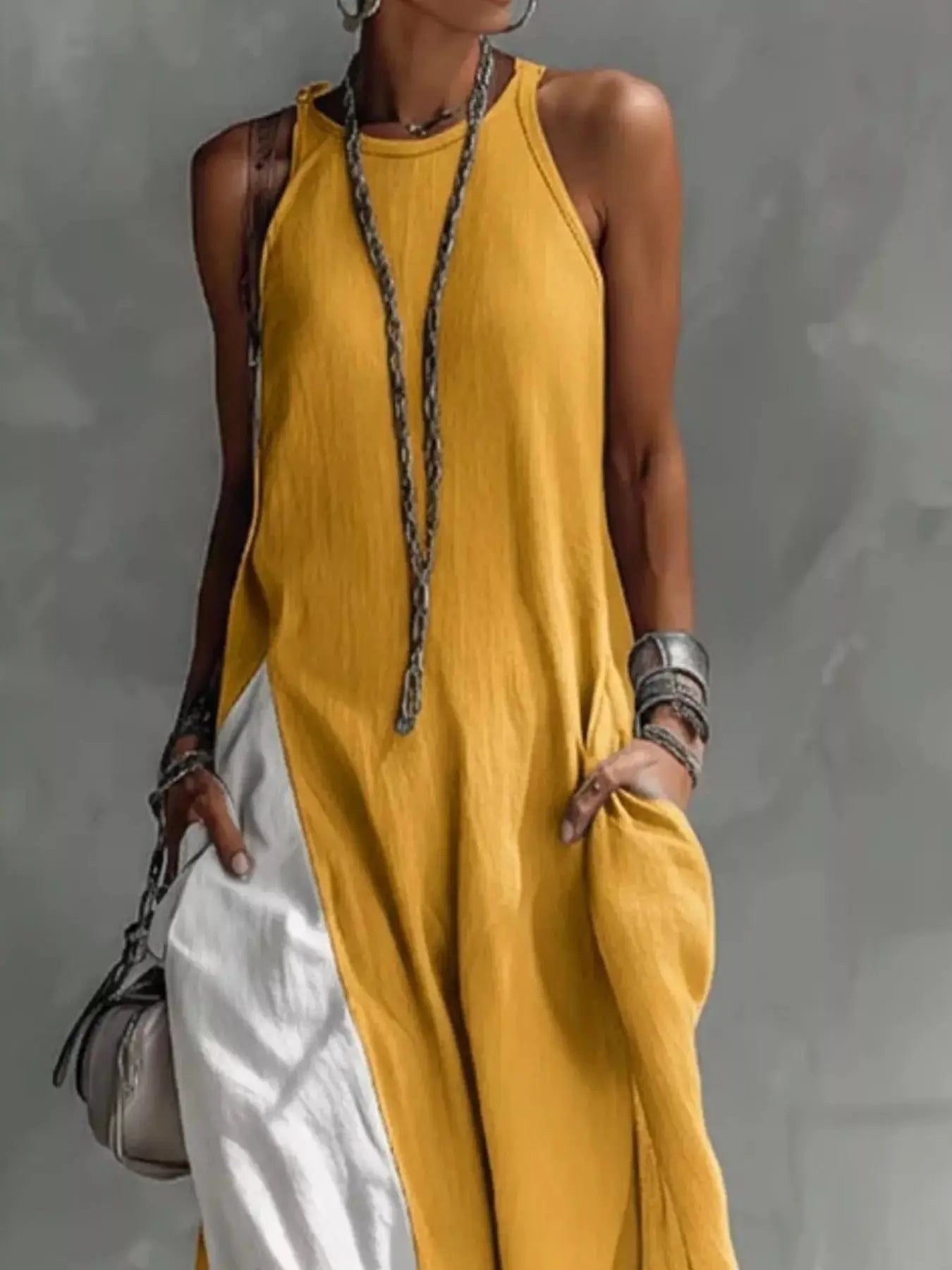 Two-Tone Sleeveless Maxi Dress Trendsi