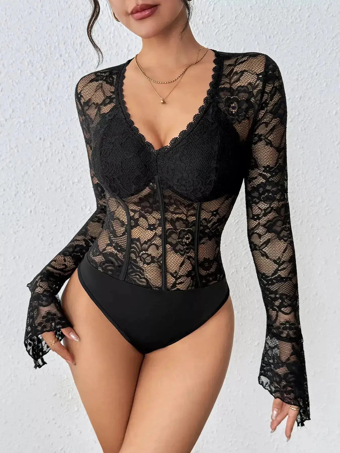 Lace Long Sleeve Bodysuit by Parfymia