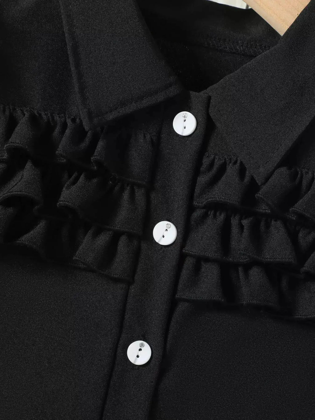 Girls White Puff Sleeve Ruffle Button Top With Black Pleated Skirt Set — Parfymia