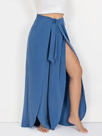 Women's Plus Size Wide Leg Pants with Tied Slit
