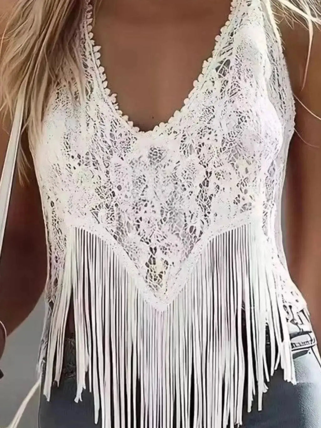 Lace Fringe Tank Top by Parfymia