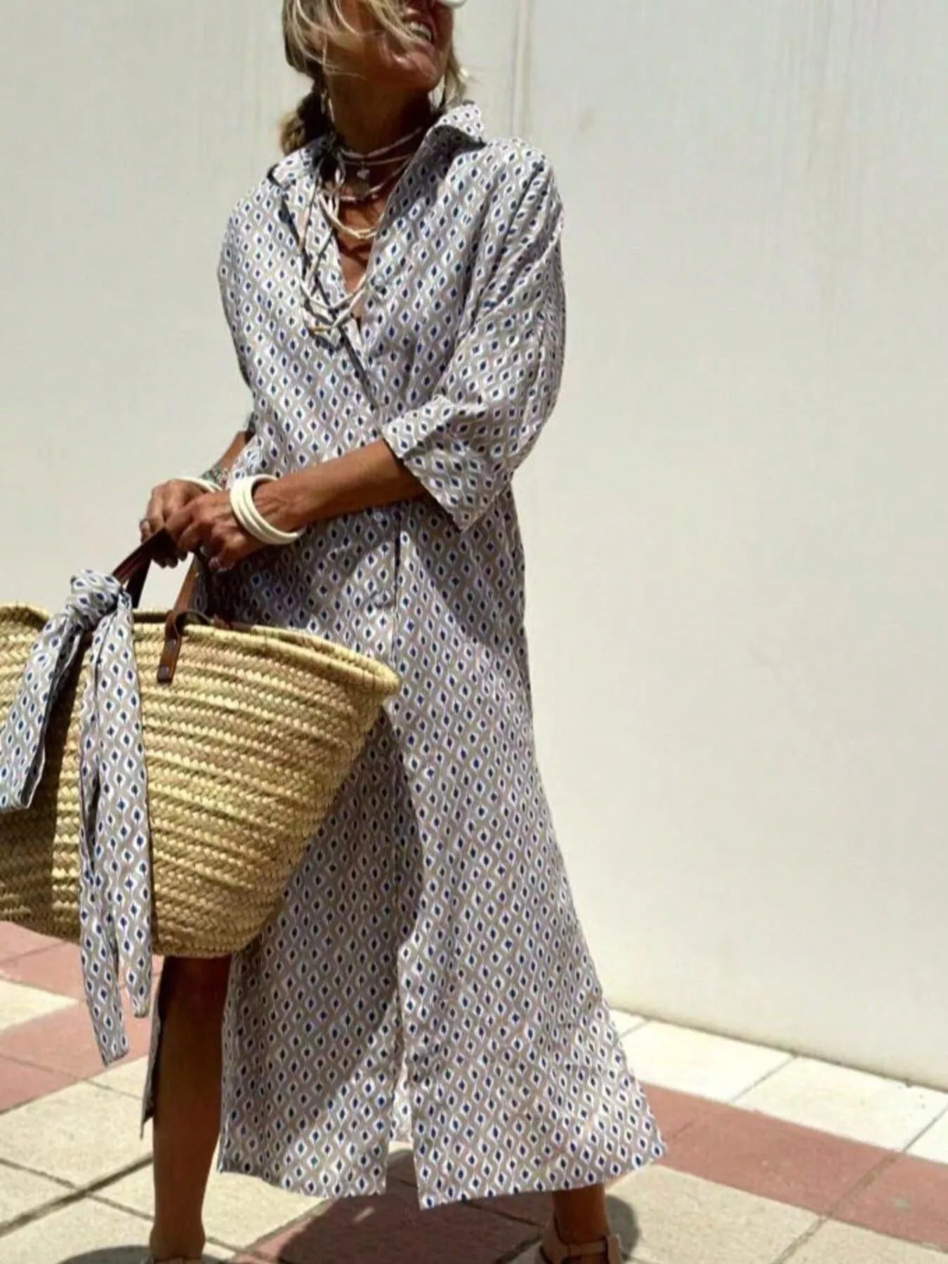 Women's Midi Dress – Printed Button-Down Plus
