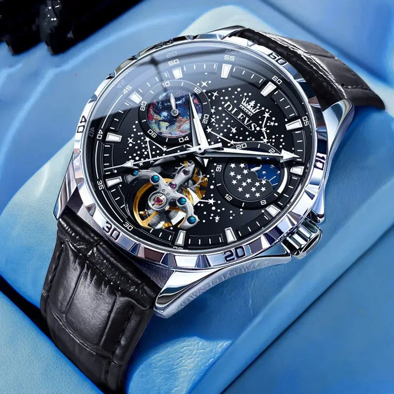 Men's Starry Sky Mechanical Watch – Hollow Skeleton, Transparent Case Back Dropshipman