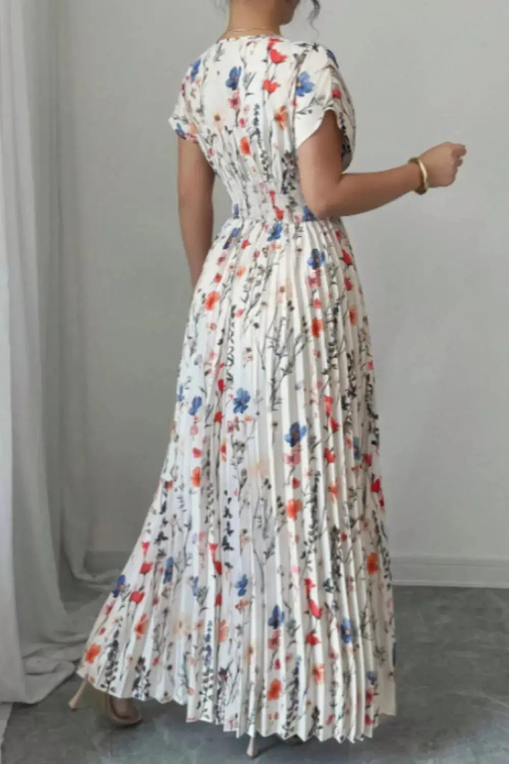 Floral Print Pleated Maxi Dress Trendsi