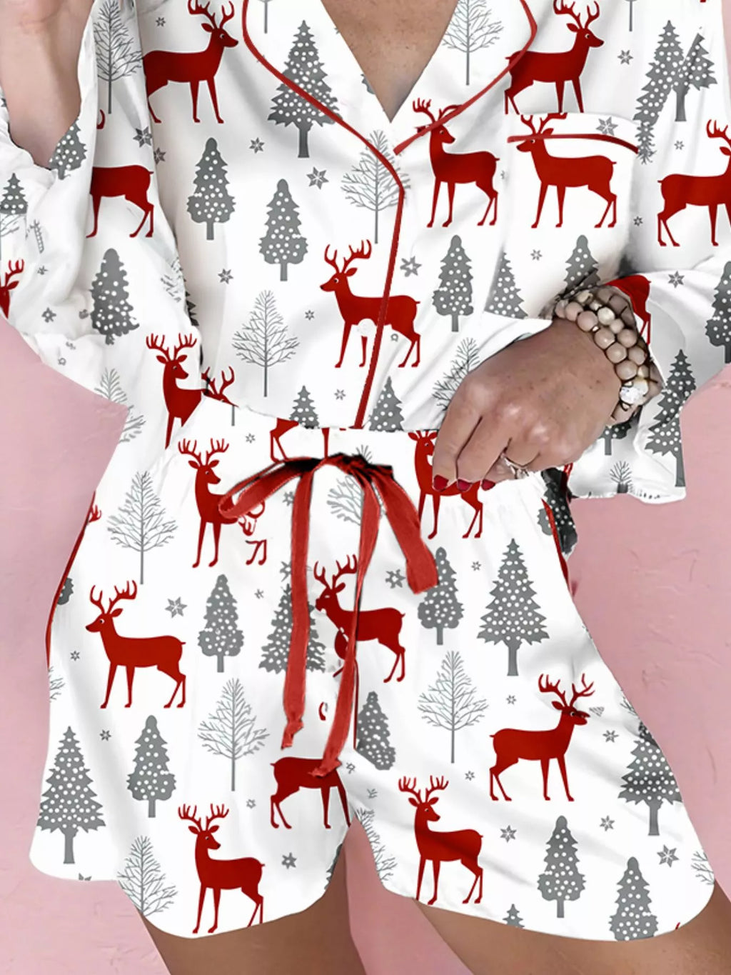 Women's Pajama Set – Christmas Print Velvet Trim