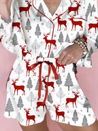 Women's Pajama Set – Christmas Print Velvet Trim