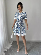 Printed Button Front Mini Dress