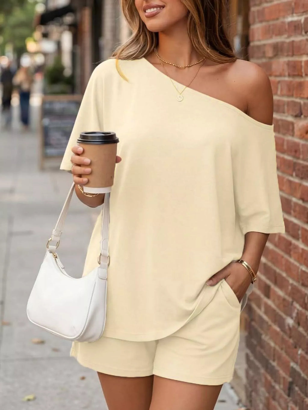 Women's Shorts Set One Shoulder Plus Size