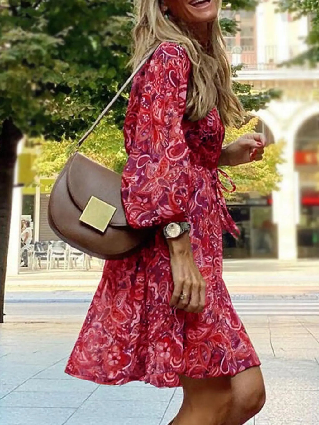 Paisley Print Balloon Sleeve Mini Dress Trendsi