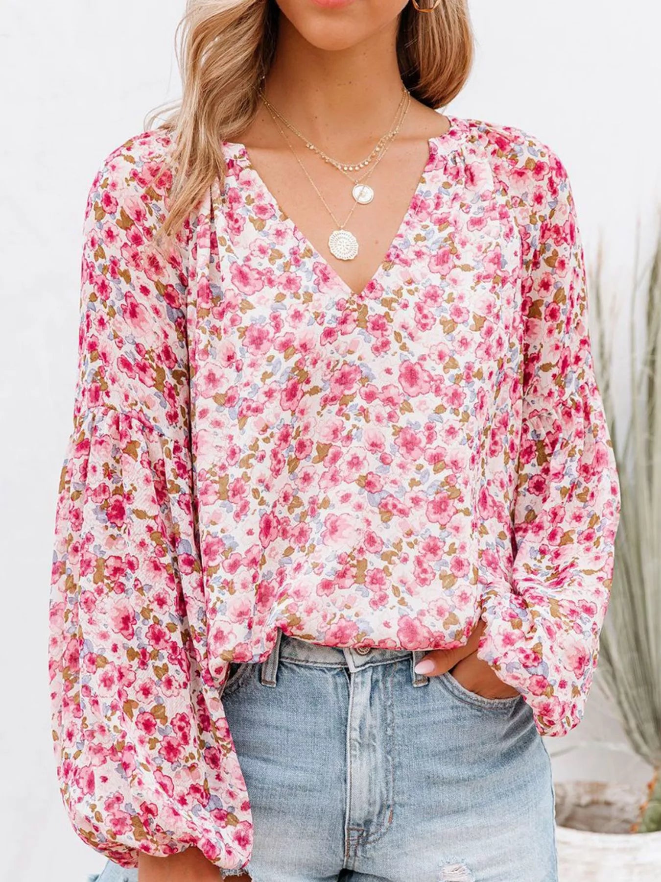Women's Floral Print V-Neck Blouse Plus Size
