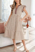 Women's Midi Dress – Striped Flutter Sleeve