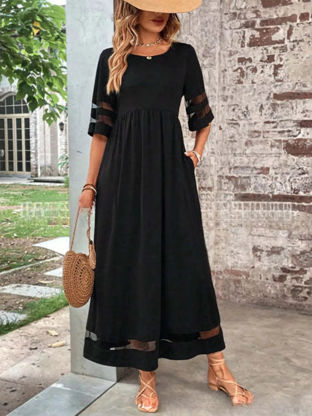 Full Size Round Neck Half Sleeve Dress Plus Size Trendsi