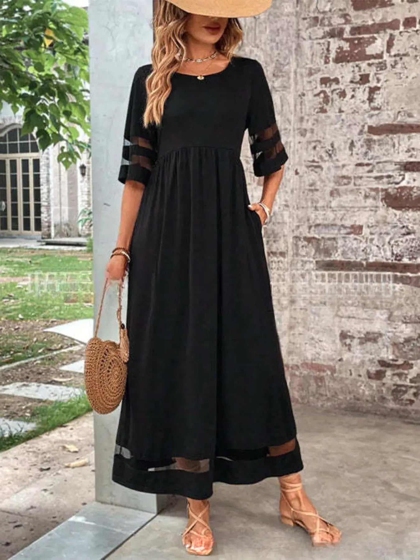 Full Size Round Neck Half Sleeve Dress Plus Size Trendsi