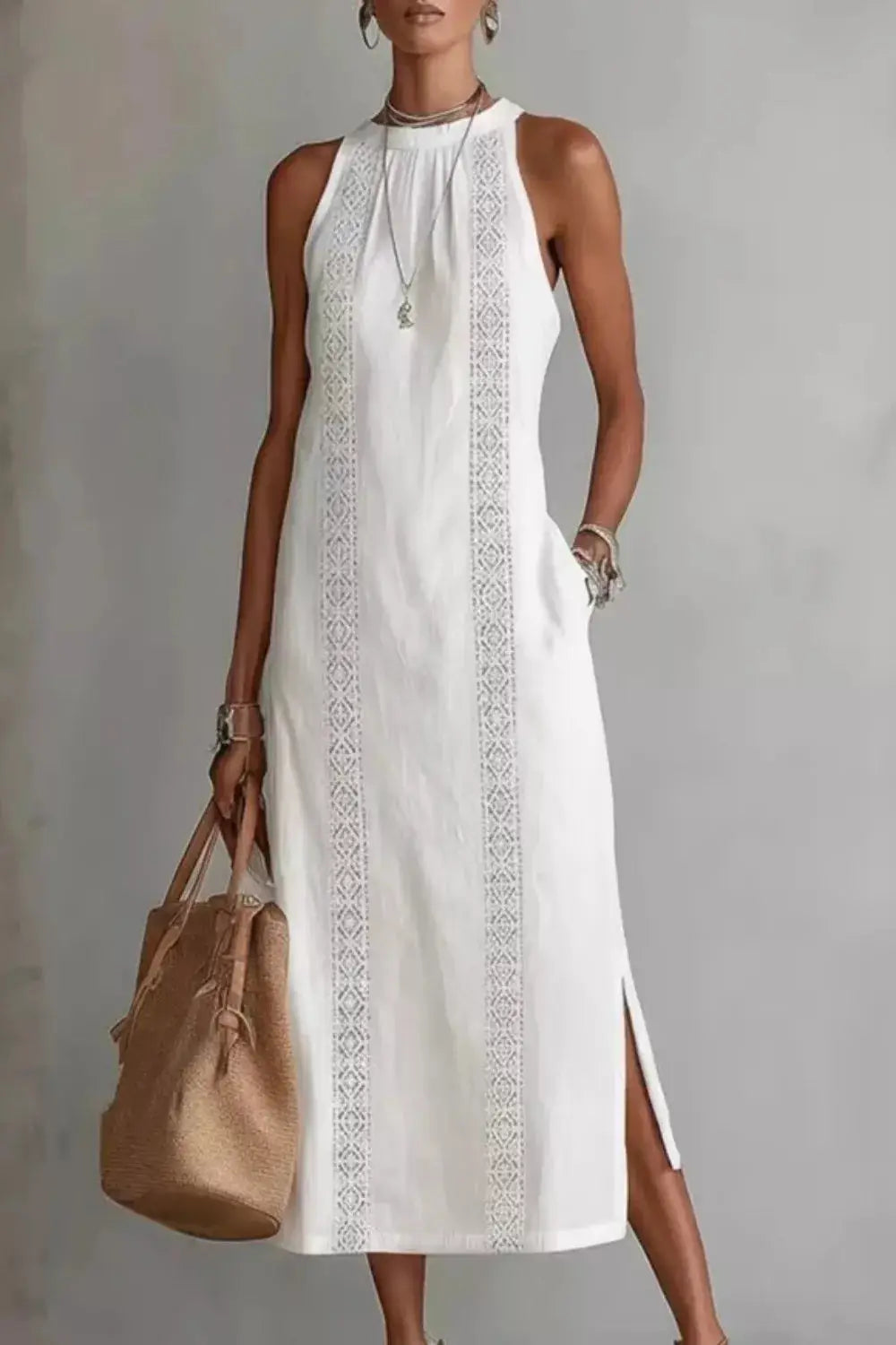 Sleeveless Side Slit Dress with Pockets Trendsi