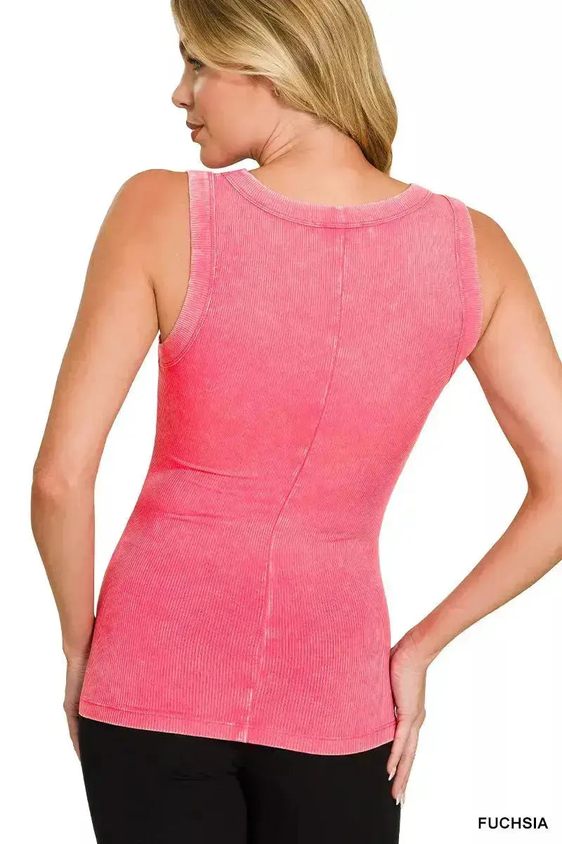 Zenana Washed Ribbed Scoop Neck Tank Top by Parfymia