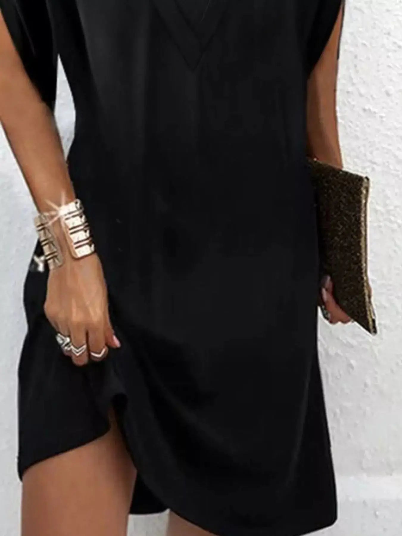 Full Size V-Neck Slit Sleeve Mini Dress Plus Size Trendsi