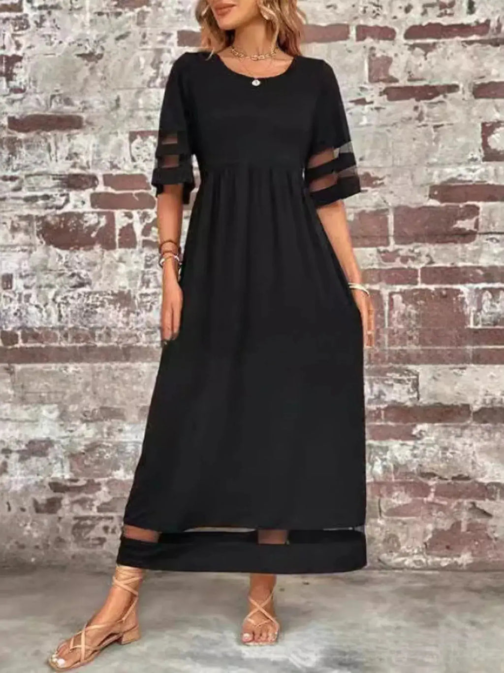 Full Size Round Neck Half Sleeve Dress Plus Size Trendsi
