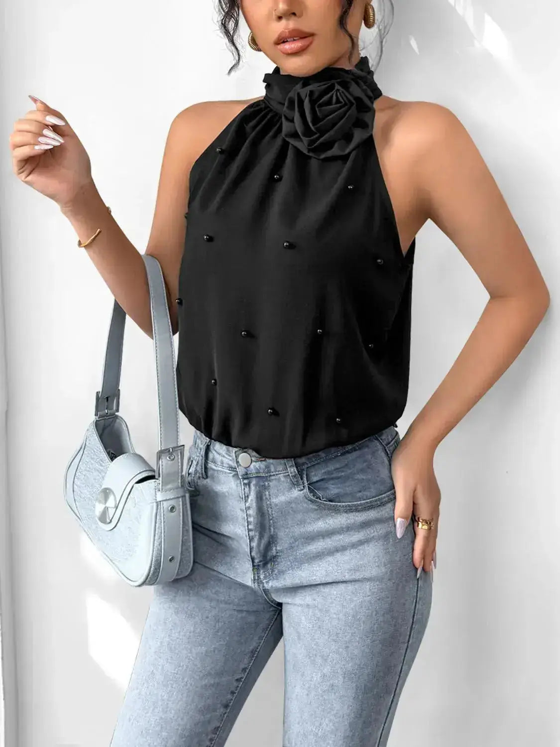3D Flower Grecian Neck Bodysuit by Parfymia