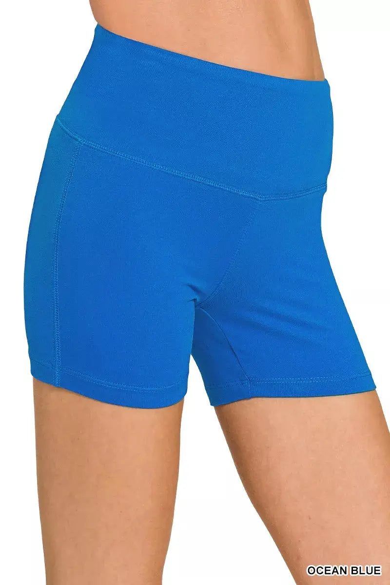 Brushed Microfiber Wide Waistband Biker Shorts for Women Ocean Blue — Parfymia