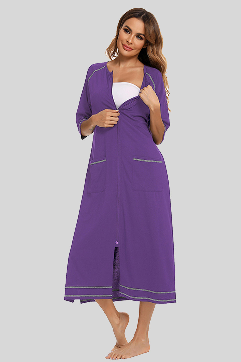 Women's Night Dress with Zip Front & Pockets