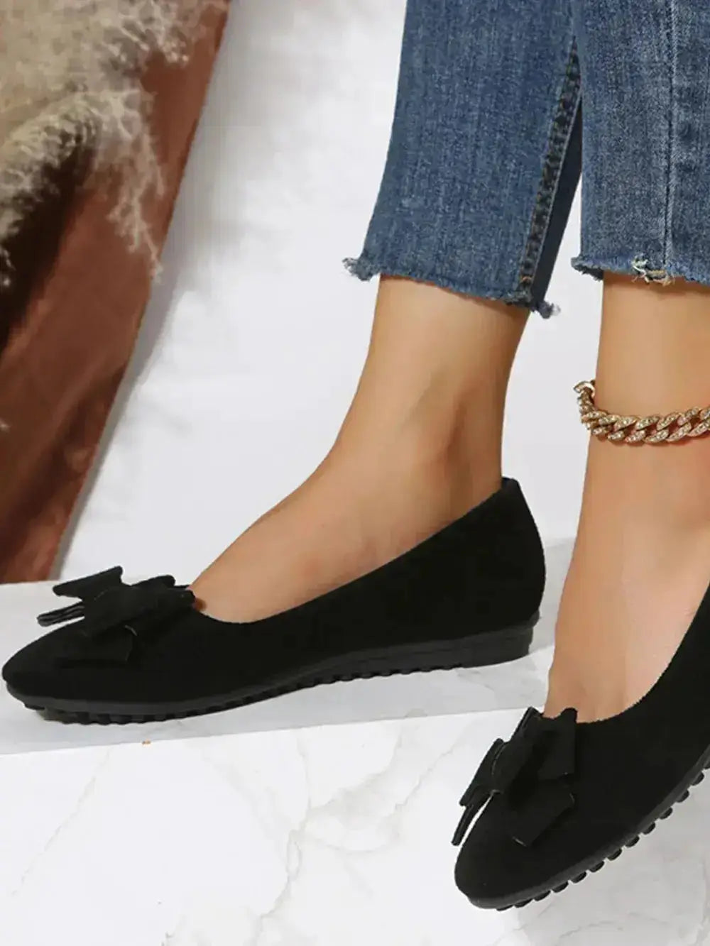 Bow Accent Flat Slip-Ons in Solid Color by Parfymia