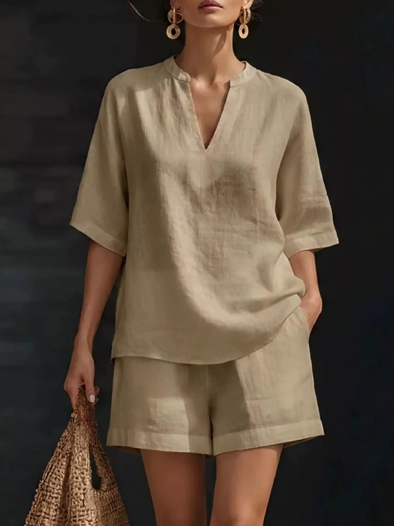 Women's Shorts Set – Notched Collar Two-Piece