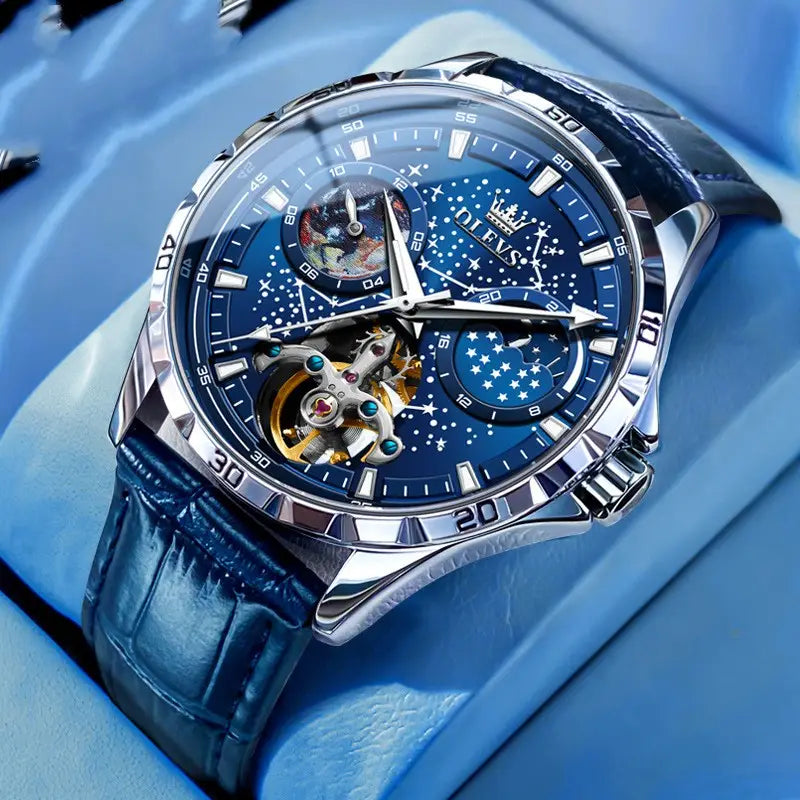 Men's Starry Sky Mechanical Watch – Hollow Skeleton, Transparent Case Back Dropshipman