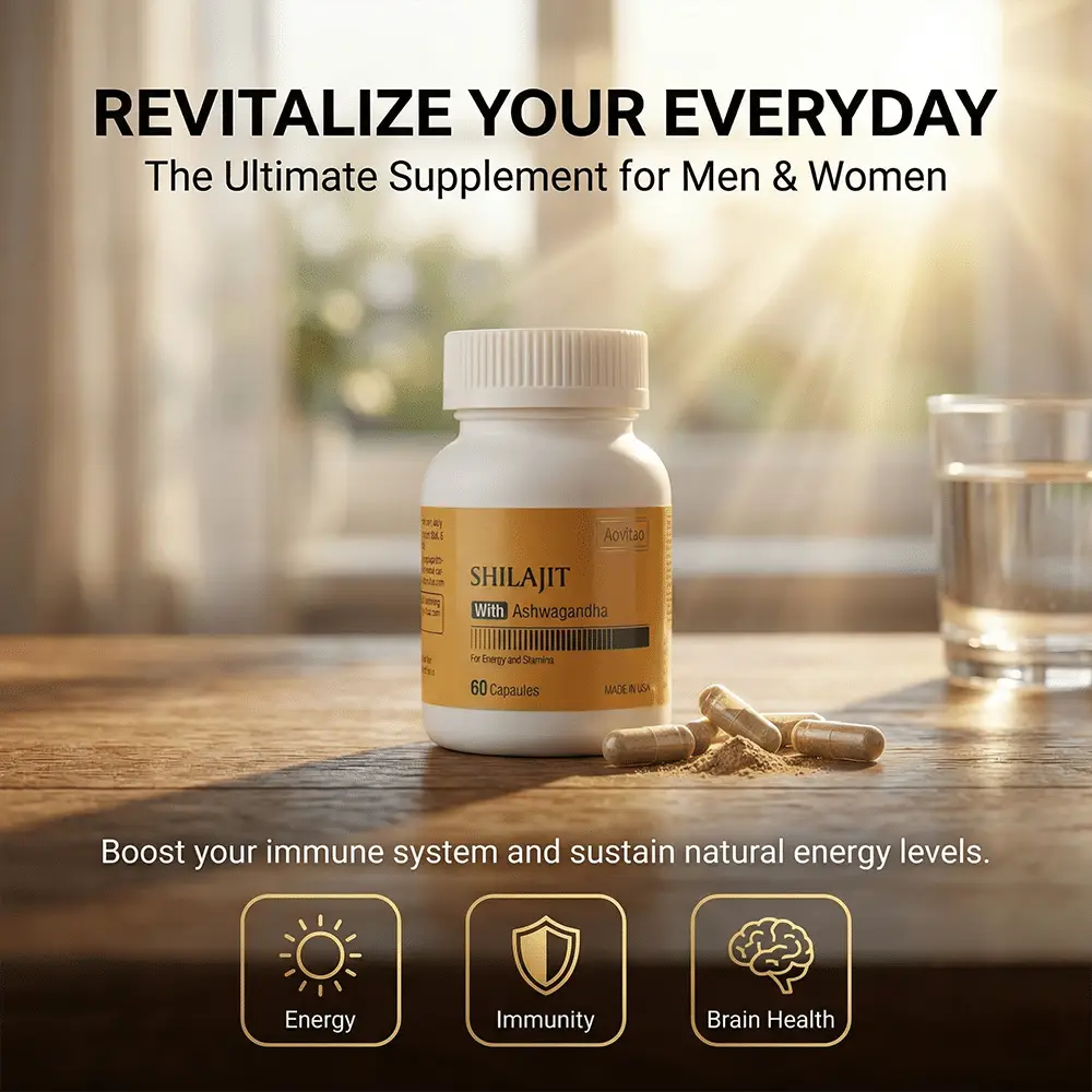 Shilajit Extract 550mg with Ashwagandha for Men and Women – Energy, Stamina & Vitality Support and More, 60 Capsules Doba