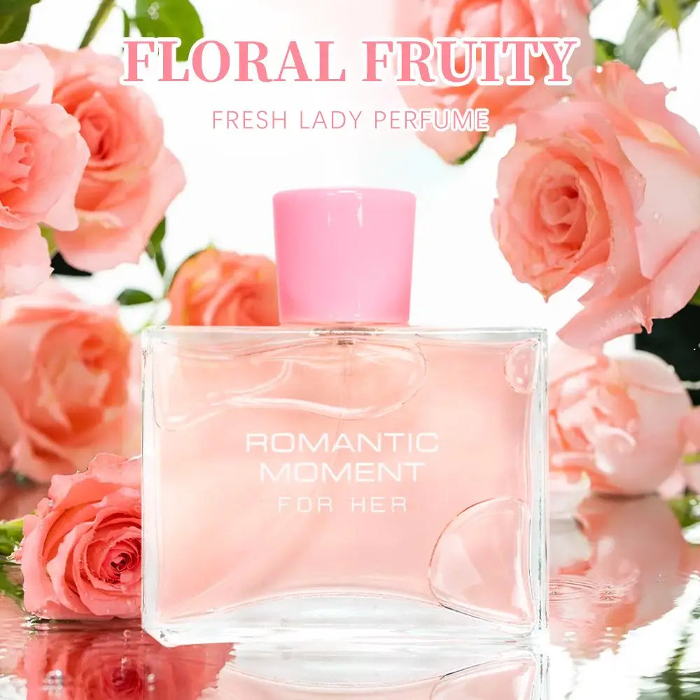 3.4fl Oz Women's Eau De Parfum - ROMANTIC MOMENT - Floral & Woody - With Rose, Chamomile, and Lemon - Medium Intensity Perfume Doba