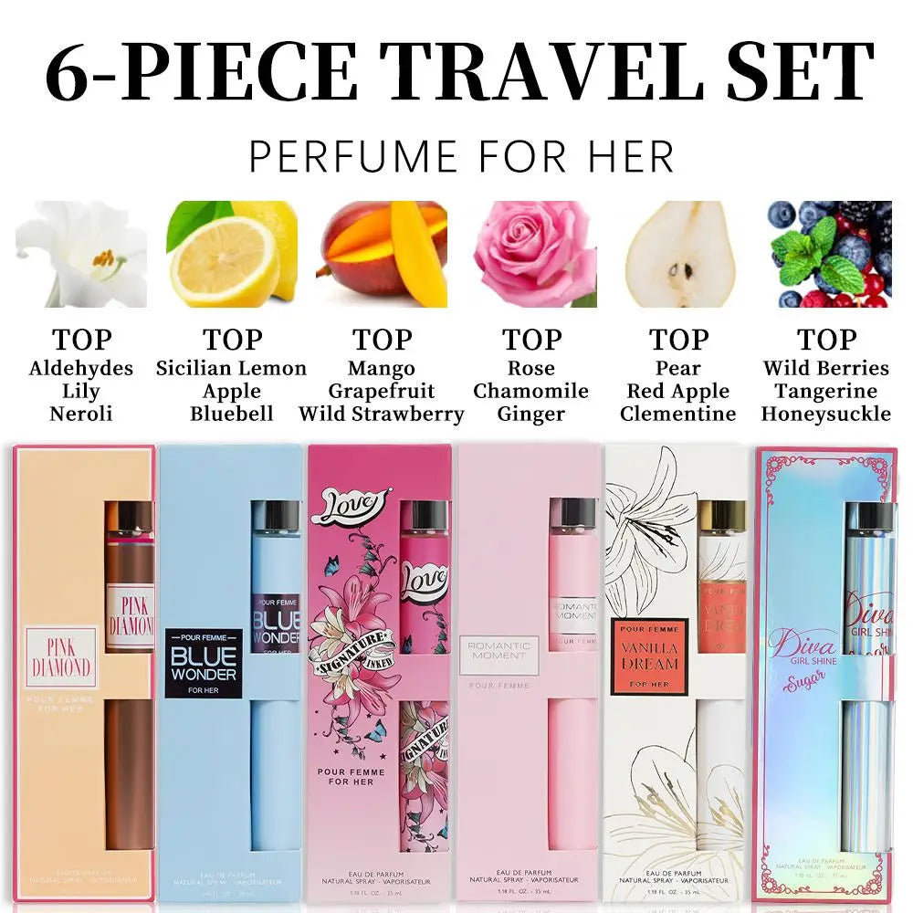6pcs Travel Set, Women'S Eau De Parfuma Spray, Long Lasting Fragrance, 6 Different Flavor, Perfect For Holiday Gifts, Dating, Daily Life, Parties, 1.18 Fl Oz/bottle Doba