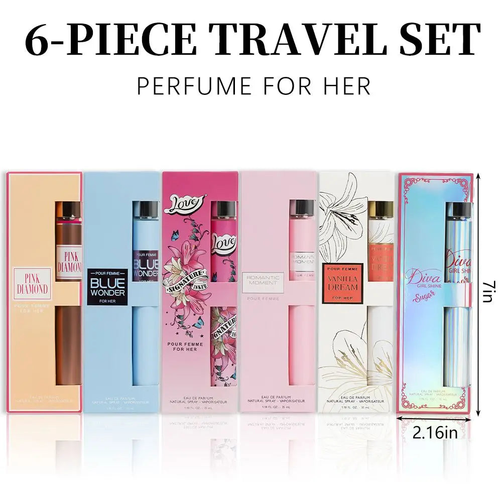 6pcs Travel Set, Women'S Eau De Parfuma Spray, Long Lasting Fragrance, 6 Different Flavor, Perfect For Holiday Gifts, Dating, Daily Life, Parties, 1.18 Fl Oz/bottle Doba