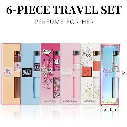 6pcs Travel Set, Women'S Eau De Parfuma Spray, Long Lasting Fragrance, 6 Different Flavor, Perfect For Holiday Gifts, Dating, Daily Life, Parties, 1.18 Fl Oz/bottle Doba