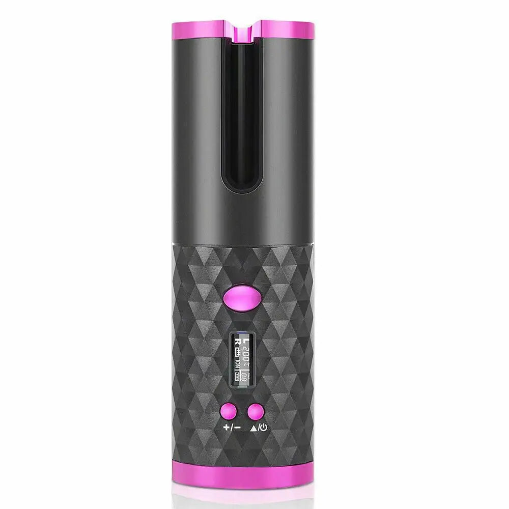 Hair Curler LCD Cordless Auto Rotating Waver Curling Iron Ceramic Wireless USA Doba